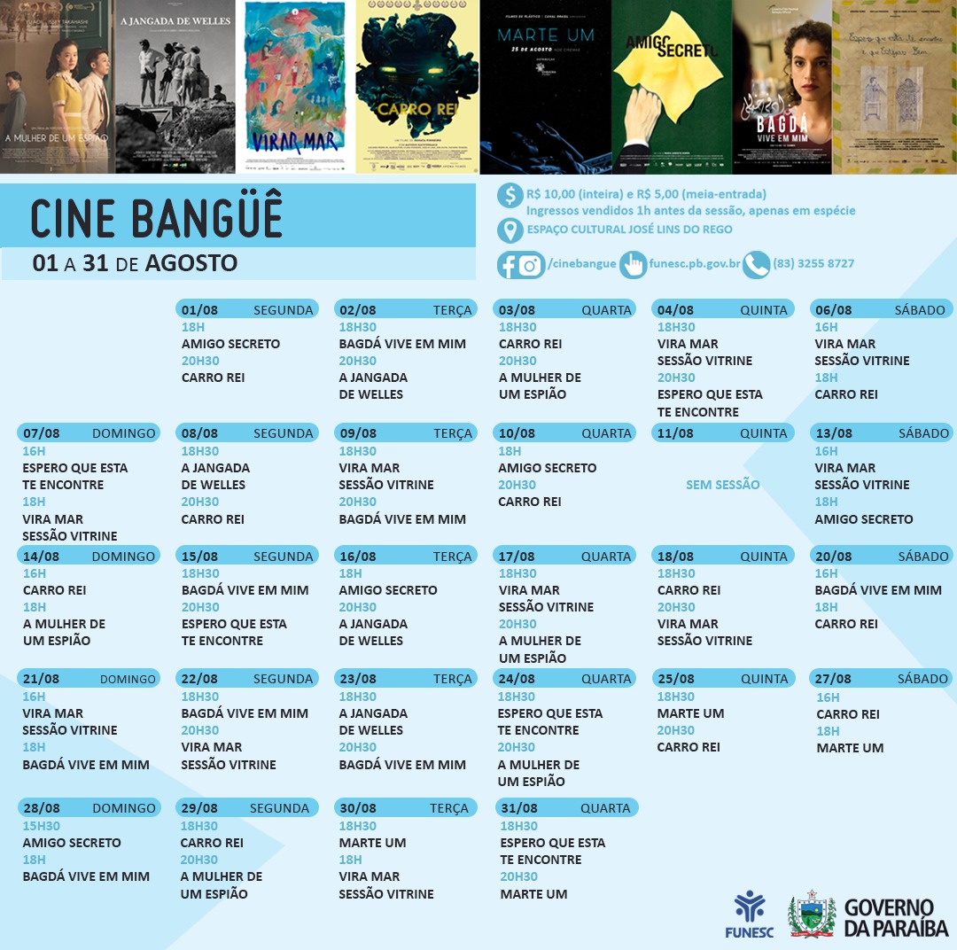 Cine Bangüê - Programação de agosto