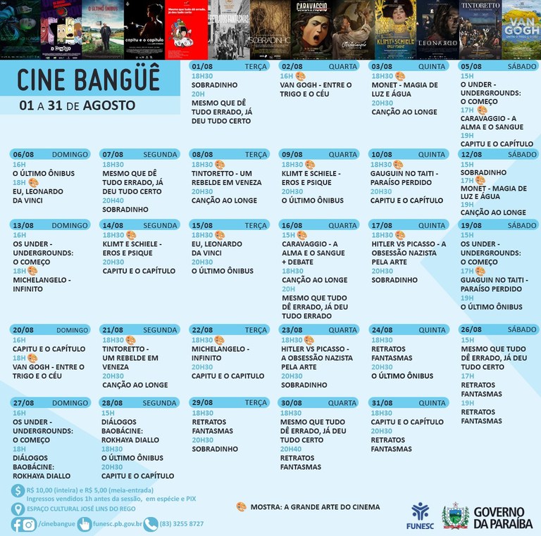 Programação Cine Bangüê - aagosto/2023