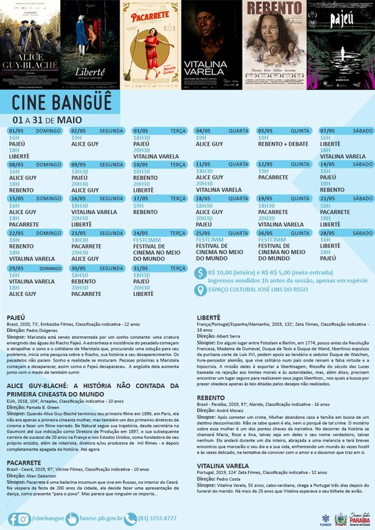 Programação Cine Bangüê - maio/2022