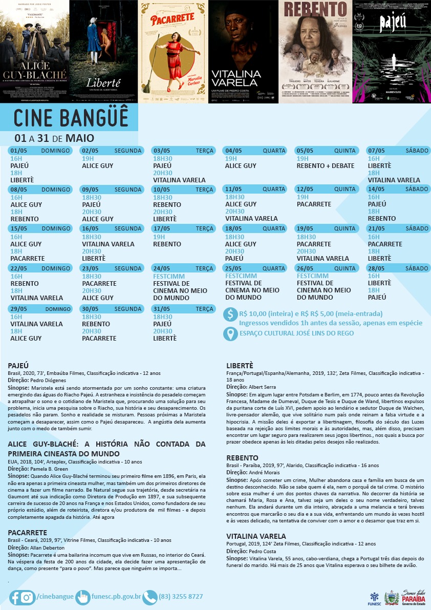 Programação Cine Bangüê - maio/2022